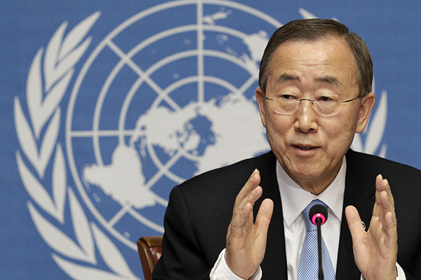 File photo of U.N. Secretary-General Ban addressing a news conference at the United Nations European headquarters in Geneva